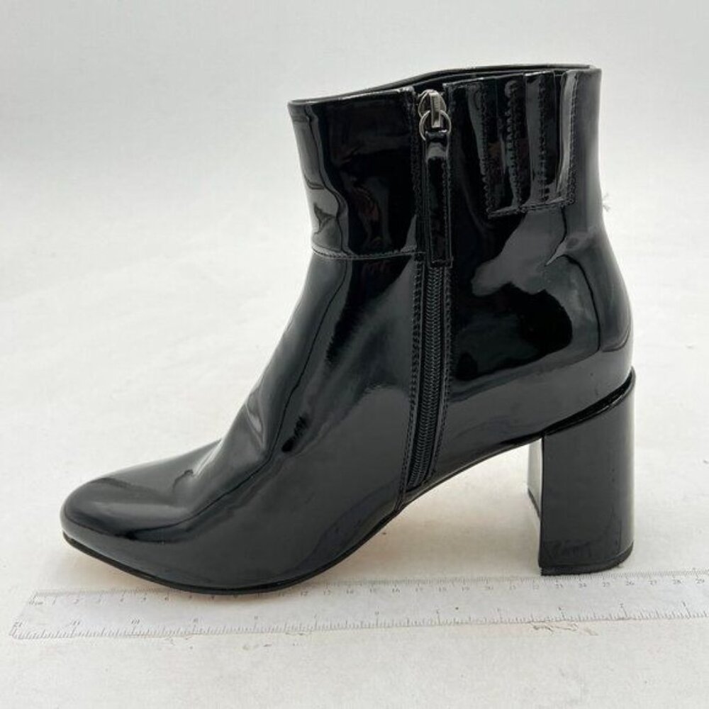 Black Women Chunky Heel Side Zipper Ankle Boot Pointed Toe Slip On Dress Shoes